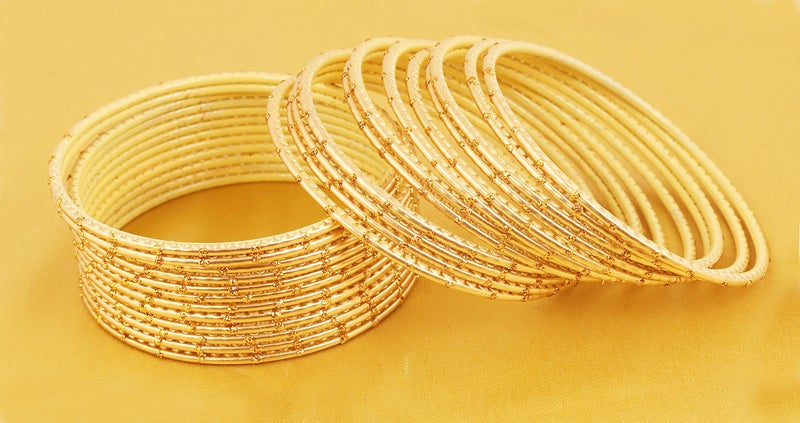 Touchstone NEW Colorful Bangle Collection Indian Bollywood Exclusive Golden Glaze Light Golden Color Designer Jewelry Special Large Size Bangle Bracelets. Set of 24 For Women - Image 3